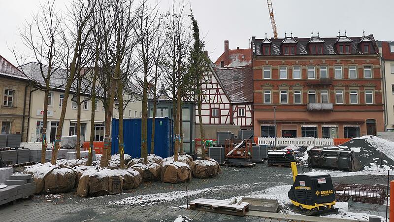 Bereits seit geraumer Zeit warten die gelieferten Schnurb&auml;ume darauf, auf dem Paradeplatz gepflanzt zu werden.Forchheim & Fr&auml;nkische Schweiz