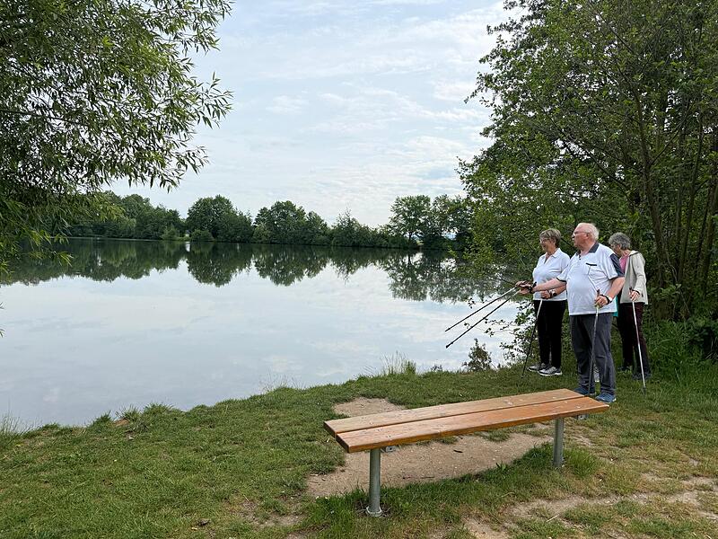 An dieser Stelle befand sich der beliebte Sandstrand am Baiersdorfer Weiher. Die Senioren einer Baiersdorfer Walkinggruppe vermissen den sanften Einstieg schmerzlich.