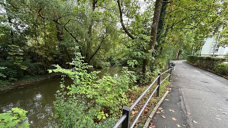 An der Itz in Coburg Die Behelfsbrücke soll zwischen dem Dr.-Daniel-Weg (rechts im Hintergrund ist die Staatliche Berufsschule zu sehen) und dem Schulgelände der Rückert-Mittelschule in der Löwenstraße errichtet werden.