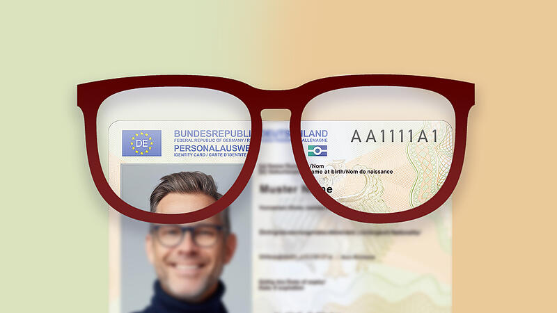 Eine Brille vor einem Personalausweis der Bundesrepublik Deutschland
