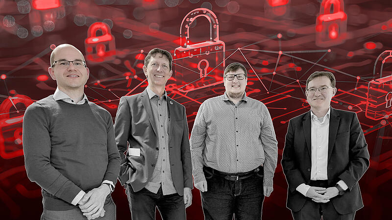 Sascha G&ouml;tz (2. von li.) moderierte den Smart Talk &bdquo;Digital im Alltag &ndash; Sicherheit im Netz&ldquo;, an dem Dominik Herrmann (li.), Felix Schymura und Thomas Goger (re.) teilnahmen.