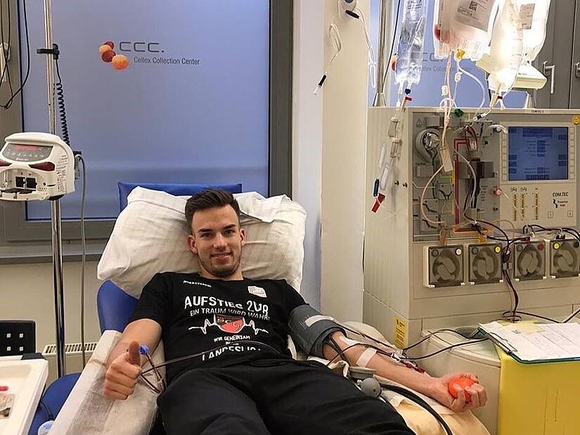 Stammzellenspende Maximilian Kunz Maximilian Kunz bei seiner Stammzellenspende in Köln.