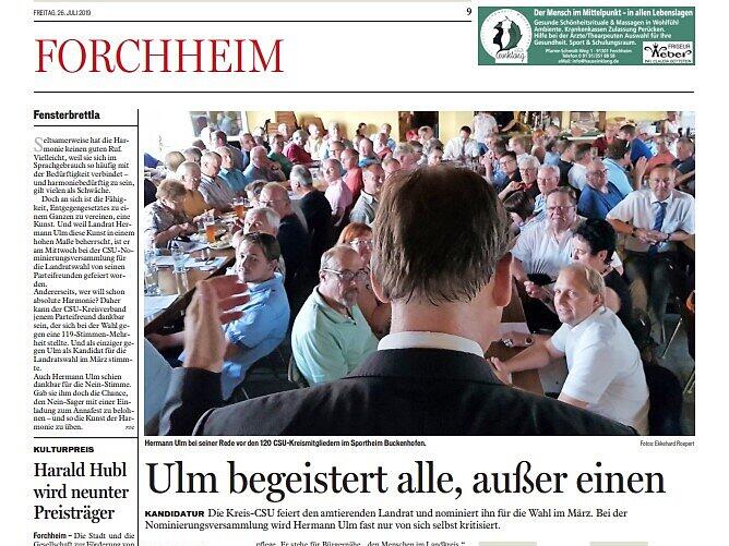 Eine Auswahl von Zeitungsartikeln des Fr&auml;nkischen Tags w&auml;hrend Hermann Ulms Amtszeit von 2014 bis heute.