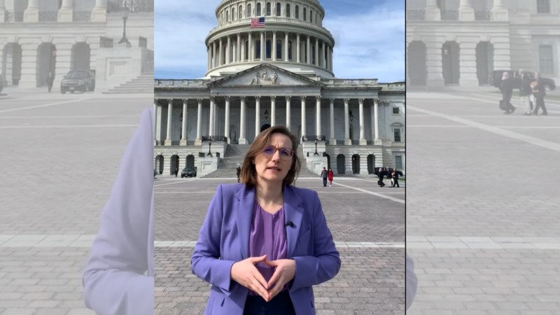 Bambergs Gr&uuml;nen-MdB Lisa Badum auf USA-Reise vor dem Kapital in Washington. Ist da die Merkel-Raute zu sehen?
