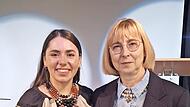 Nataliia Hrabarska (l.) mit ihrer Bandura und Alla Paslawska.