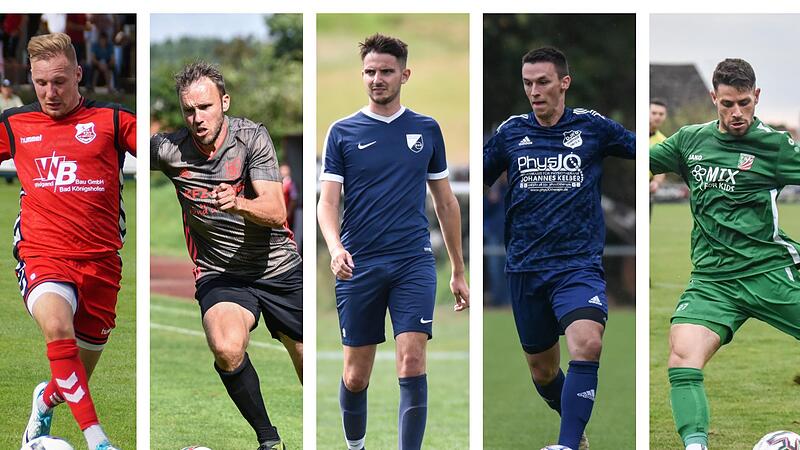 Sie trugen vergangene Saison noch das Trikot des FC Sand  und sind nun von der Kreisklasse bis in die Regionalliga verteilt: (von links) Max Schebak (TSV Aubstadt), Thorsten Schlereth (SC Trossenfurt), Julius Neundörfer (SV Fatschenbrunn), Danny Schlereth (DJK Dampfach) und Kevin Steinmann (TSV Abtswind).