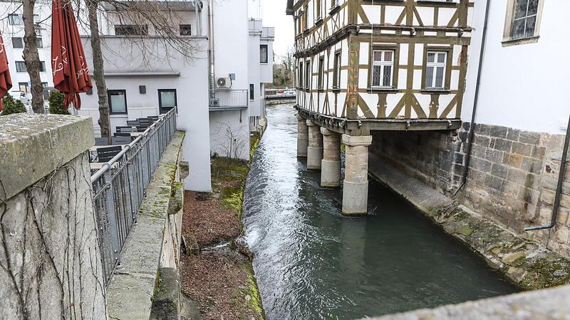 Auf H&ouml;he der Spitalkirche k&ouml;nnte ein Wasserrad gebaut werden.Forchheim & Fr&auml;nkische Schweiz