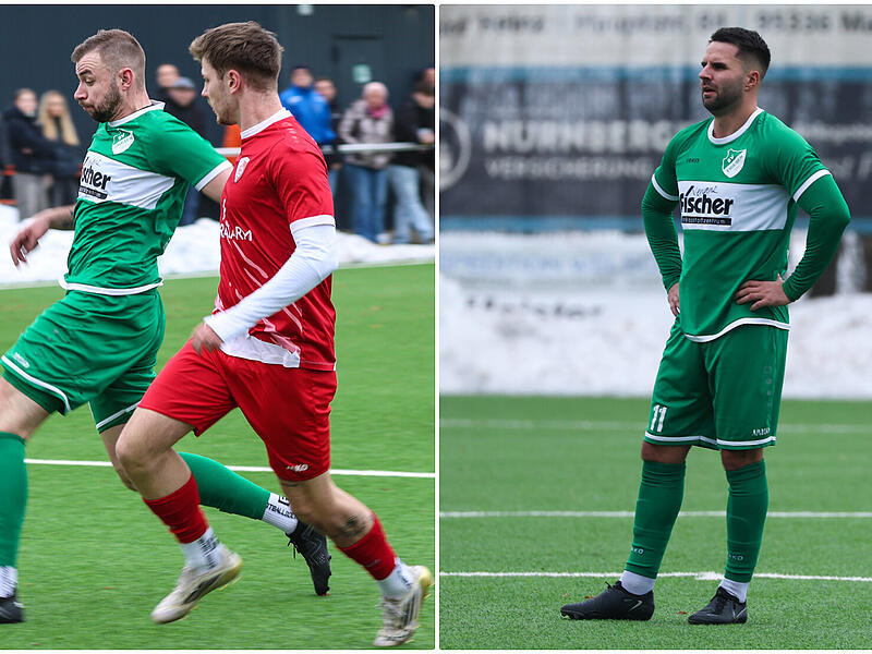 Rico Nassel (links, gr&uuml;nes Trikot) und Nikolai Altwasser feierten nach mehr als einj&auml;hriger Pause gegen den FC Kronach ihr Comeback.