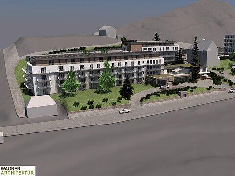 So sieht die Planung f&uuml;r das Fronius-Areal aus: Das ehemalige Sanatoriumsgeb&auml;ude (links) wird aufgestockt und zum Luxushotel umgebaut. Das ehemalige Hotel Belvedere (rechts) wird Eigentumswohnungen bekommen.