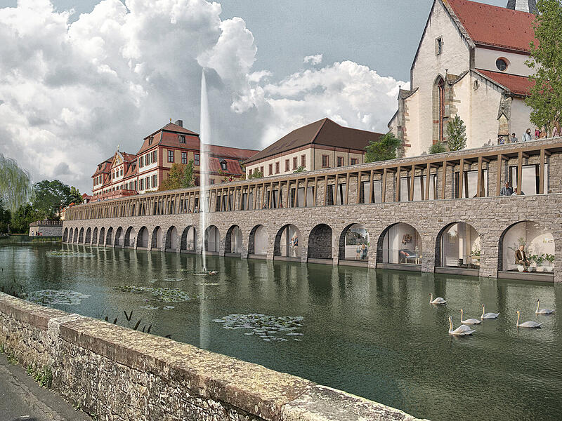 So k&ouml;nnte der Neubau direkt  am Weiher aussehen.