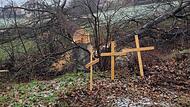 Die Holzkreuze machen deutlich: Für die Anwohner ist die Fällung der Jahrhunderte alten Bäume ein Naturfrevel.