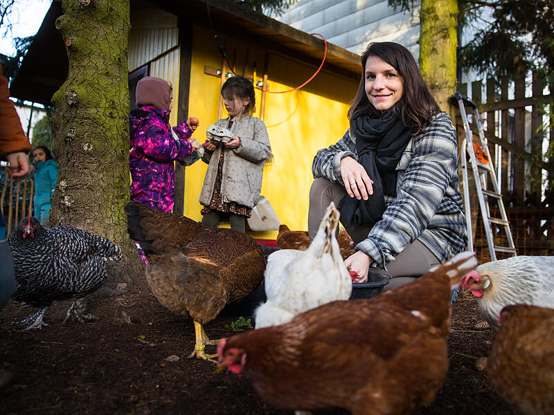 Auf dem Grundst&uuml;ck von Lena Schuster leben 15 H&uuml;hner und ein Hahn.
