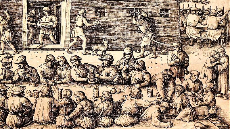 Eine Bauernkirmes um 1533/36 wird im Holzschnitt von Daniel Hopfer (1470-1536) dargestellt.
