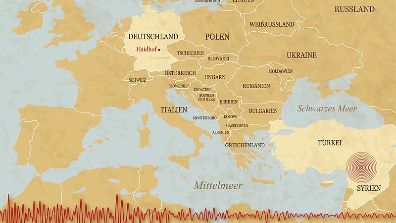 Rund 3000 Kilometer liegt das Zentrum des T&uuml;rkei-Syrien-Bebens von der Messstation Haidhof bei Gr&auml;fenberg entfernt.Forchheim & Fr&auml;nkische Schweiz