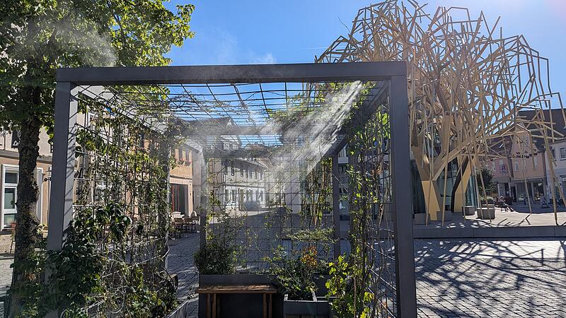 Die Sonnenstrahlen machen den Wassernebel im gr&uuml;nen Zimmer sichtbar.