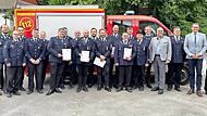 Ehrungen standen auf dem Feuerwehrtag an (v.&nbsp;l.): Christian M&uuml;ller, Stephan Herbst, Michael W&ouml;lker, Patrick Brendel, Felix Schnitzerlein, Sabrina P&ouml;hlmann, Manfred Rusche (40 Jahre), Heinrich W&ouml;lfel, Dritter B&uuml;rgermeister Reiner Ziegler, Sebastia...