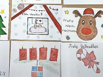 Von den Hofheimer Sch&uuml;lern gestaltete Weihnachtspostkarten.