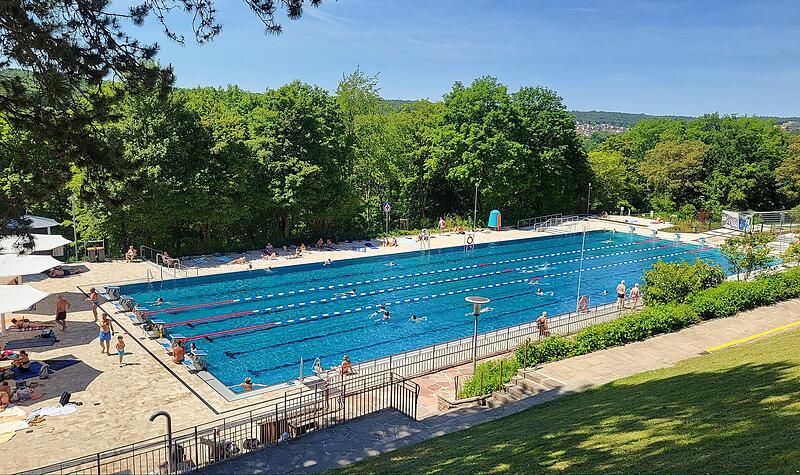 Platz f&uuml;r Wasserratten: das 50-Meter-Schwimmerbecken in Bad Kissingen