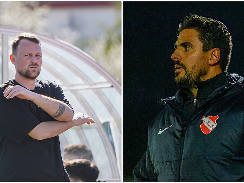 Angespannte Gesichter: Carl-Philipp Schiebel k&auml;mpft mit dem FC Coburg um die Relegation, Shqipran Skeraj will sie mit dem ATSV Erlangen vermeiden.