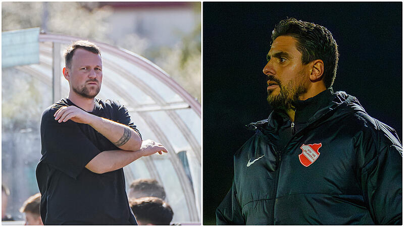 Angespannte Gesichter: Carl-Philipp Schiebel k&auml;mpft mit dem FC Coburg um die Relegation, Shqipran Skeraj will sie mit dem ATSV Erlangen vermeiden.