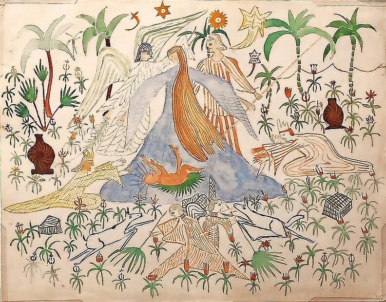 Krippe, Zeichnung des 13-jährigen Karl Schmid, 1928. Krippe, Zeichnung des 13-jährigen Karl Schmid, 1928.