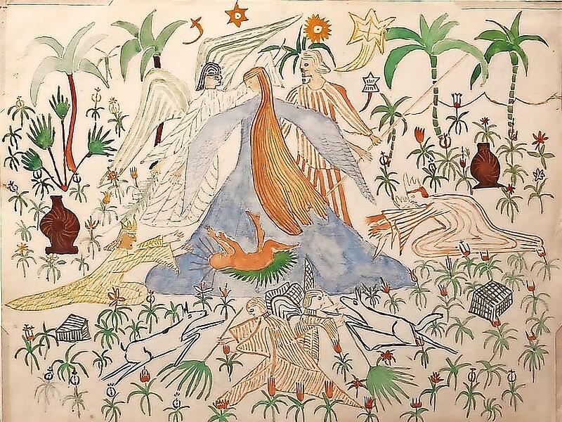 Krippe, Zeichnung des 13-j&auml;hrigen Karl Schmid, 1928.