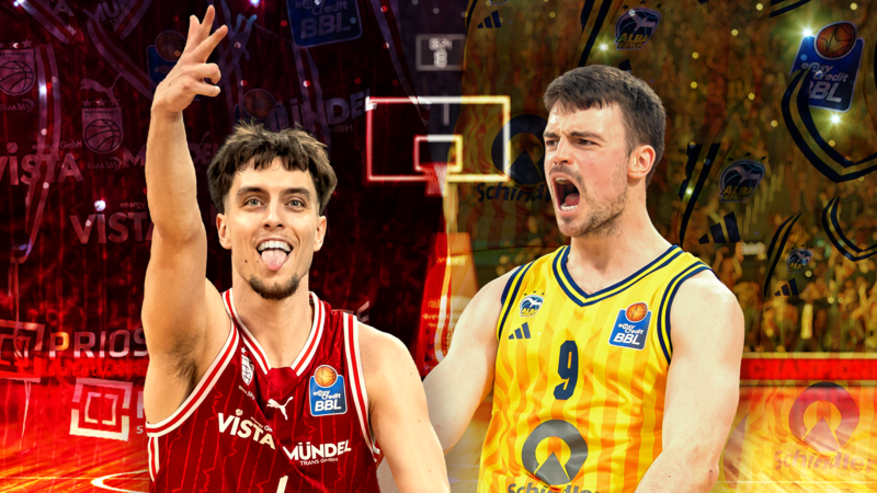 Die BMA365 Bamberg Baskets um Zach Ensminger (links) oder Alba Berlin um Jonas Mattisseck? Wer macht im Play-off-Halbfinale das Rennen? Wir machen den Positionsvergleich.