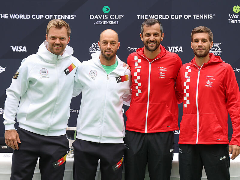Am Sonntag noch Gegner im Davis Cup, künftig Partner: Kevin Krawietz (links, neben Tim Pütz) und Mate Pavic (Zweiter von rechts, neben Nikola Mektic). Am Sonntag noch Gegner im Davis Cup, künftig Partner: Kevin Krawietz (links, neben Tim Pütz) und Mate Pavic (Zweiter von rechts, neben Nikola Mektic).