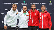 Am Sonntag noch Gegner im Davis Cup, k&uuml;nftig Partner: Kevin Krawietz (links, neben Tim P&uuml;tz) und Mate Pavic (Zweiter von rechts, neben Nikola Mektic).