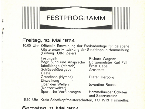 Das Festprogramm zur Er&ouml;ffnung am 10. Mai 1974.