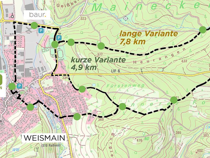 In zwei Varianten führt der geplante Friedrich-Baur-Rundweg durch den östlichen Teil des Landkreis.