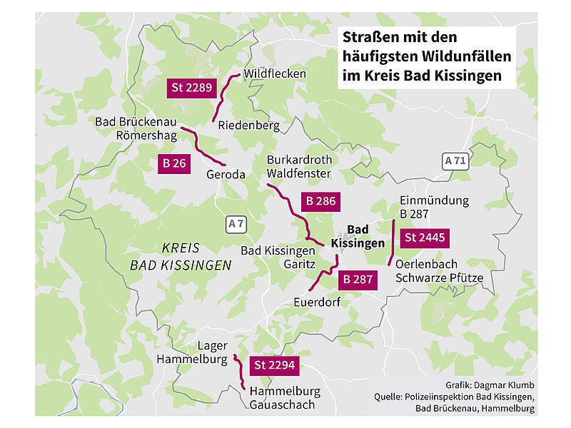 Hier passieren die meisten Wildunf&auml;lle im Landkreis Bad Kissingen.