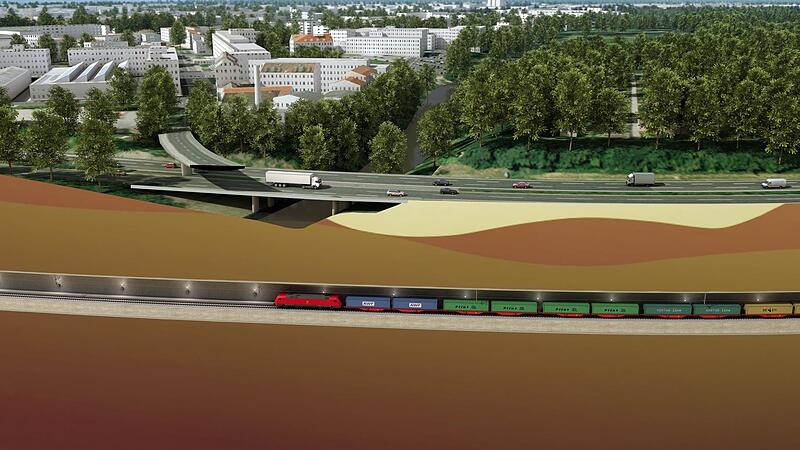 Die Güterzüge sollen in einem 7,5 Kilometer langen und bis zu 40 Meter tiefen Tunnel zwischen Nürnberg und Erlangen verschwinden, um mehr Platz für den Personenverkehr rund um den Knotenpunkt in Fürth zu erhalten. Die Güterzüge sollen in einem 7,5 Kilometer langen und bis zu 40 Meter tiefen Tunnel zwischen Nürnberg und Erlangen verschwinden, um mehr Platz für den Personenverkehr rund um den Knotenpunkt in Fürth zu erhalten.