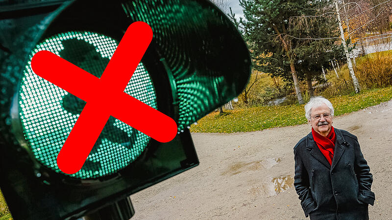 Auf gr&uuml;nes Licht muss das Sams noch warten. Eine Ampel mit dem Kult-Kobold als Motiv wird nicht genehmigt. Wie das wohl Autor Paul Maar (rechts) findet?