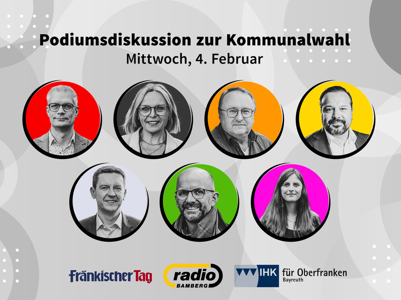Der Fr&auml;nkische Tag, Radio Bamberg und die IHK Oberfranken laden zur Podiumsdiskussion mit den Forchheimer Oberb&uuml;rgermeisterkandidaten ein.