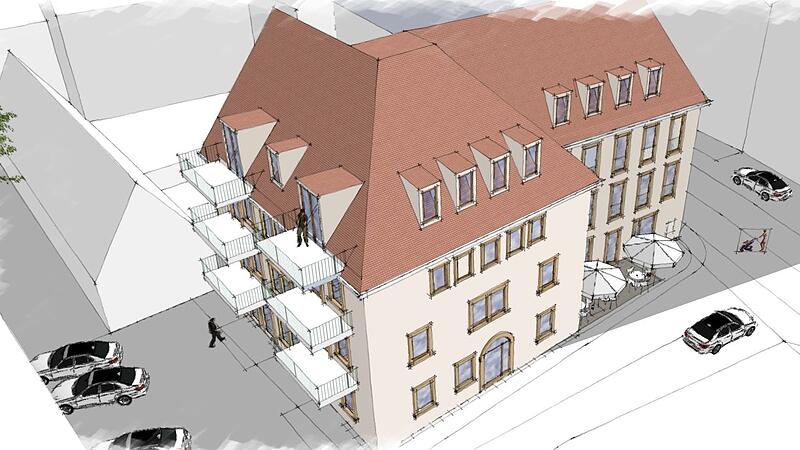 Der Blick in die Zukunft: So wie auf dieser Visualisierung soll das Geb&auml;ude an der Ecke Falterstra&szlig;e/Rosenstra&szlig;e in Kitzingen nach der Sanierung aussehen.