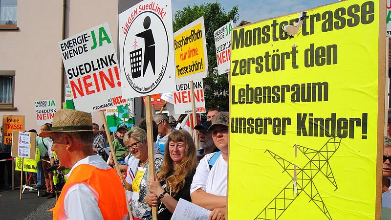 B&uuml;rgerinnen und B&uuml;rger demonstrierten im Juni 2015 in Bad Br&uuml;ckenau gegen den Bau des SuedLink.