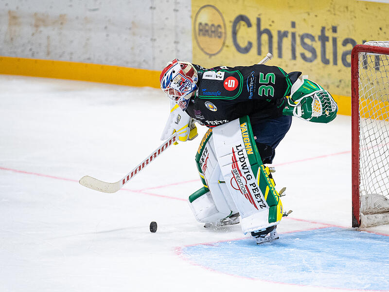 Höchstadts Goalie Luca Ganz hat gegen den EC Peiting gut gehalten. Auch in Zukunft will er den Alligators ein sicherer Rückhalt sein.