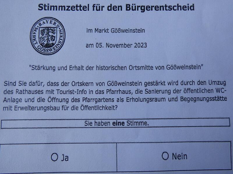 Zwar nicht inhaltlich, aber zumindest optisch steht der Stzimmzettel für den Bürgerentscheid fest.Forchheim & Fränkische Schweiz Zwar nicht inhaltlich, aber zumindest optisch steht der Stzimmzettel für den Bürgerentscheid fest.Forchheim & Fränkische Schweiz