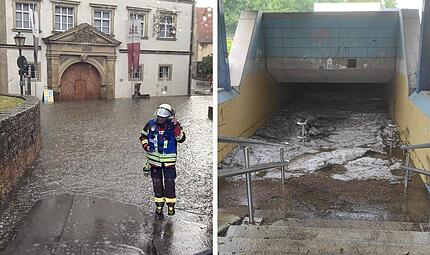 Münnerstadt: Museum des Deutschordensschloss von Unwetter betroffen In Münnerstadt wurde die Feuerwehr am Dienstag (14. Juli 2026) zu einer mit Wasser und Hagel vollgelaufenen Fußgängerunterführung gerufen.
