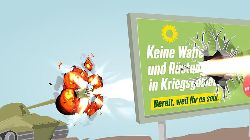 Noch im Bundestagswahlkampf 2021 warben die Gr&uuml;nen mit dem Slogan: &bdquo;Keine Waffen und R&uuml;stungsg&uuml;ter in Kriegsgebiete&ldquo;.
