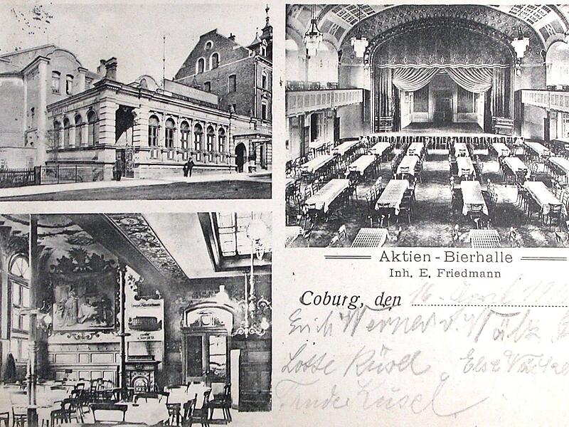 Ansichten der Hofbräugaststätte, die bis zum ihrem Abriss ein wichtiger Veranstaltungsort in Coburg war.