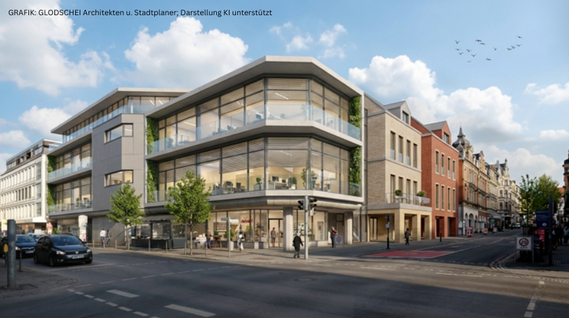 Visionen f&uuml;r einen m&ouml;glichen Umbau des Kaufhofs in Coburg &ndash; Blick von der Mohrenkreuzung aus