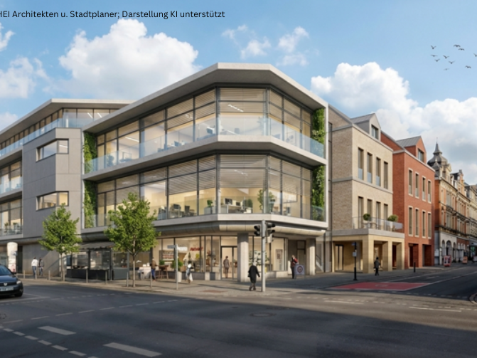 Visionen f&uuml;r einen m&ouml;glichen Umbau des Kaufhofs in Coburg &ndash; Blick von der Mohrenkreuzung aus