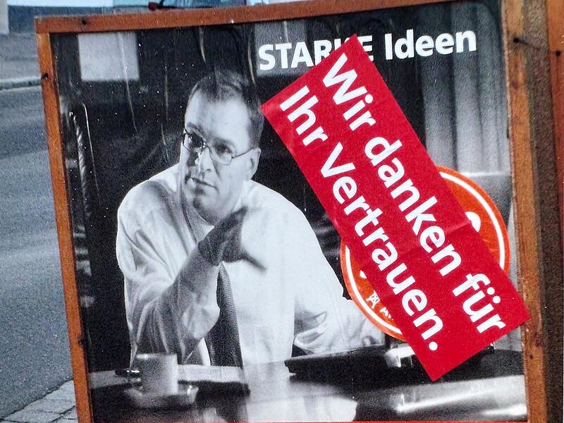 Auf seinen Wahlplakaten bedankte sich Andreas Starke 2006 bei den Bambergerinnen und Bambergern f&uuml;r seine Wahl zum Oberb&uuml;rgermeister.