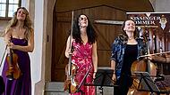 Francesca Dego (Violine, von links), Milena Simovi&#263; (Viola) und Laura van der Heijden (Violoncello) beim Kissinger Sommer 2023 in Maria Bildhausen.