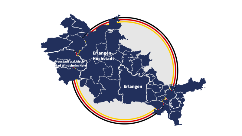 Bundestagswahl: Zum Wahlkreis Erlangen geh&ouml;ren die Stadt Erlangen, der Landkreis Erlangen-H&ouml;chstadt sowie der &ouml;stliche Teil des Landkreises Neustadt a.d. Aisch / Bad Windheim.