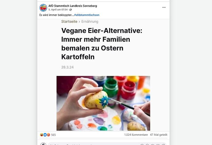 „Es wird immer bekloppter...“ Auf der Facebook-Seite des AfD-Stammtisches Landkreis Sonneberg herrschte helle Aufregung über einen Artikel des Satiremagazins „Der Postillon“.