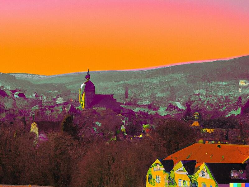So stellt sich laut seiner Schwester-KI f&uuml;r Bilder, DALL-E, der Chatbot Chat-GBT Bad Kissingen vor. Dies ist eine von vier Versionen.