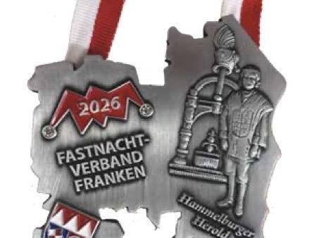 Der diesj&auml;hrige Orden des Fastnacht-Verbandes Franken zeigt die Symbolfigur des Herolds der HA-KA-GE 1960 e.V. &ndash; vorgestellt bei der Ordensverleihung in Hammelburg.